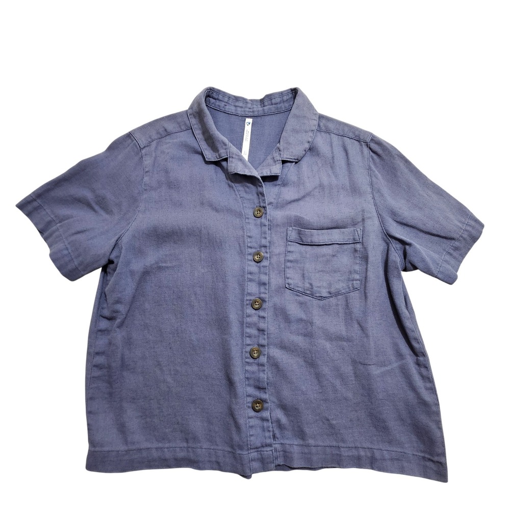 Kuhl Luisa Button Up Shirt Womens XS Blue Short Sleeve Hemp-Cotton Blend 8543